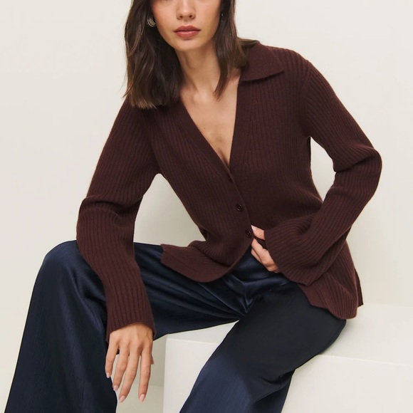 Reformation Shea Cashmere Collared Cardigan Brown - Size M NWT